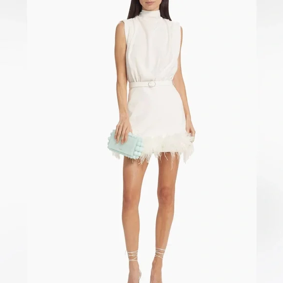 Amanda Uprichard Sullivan Feather-Trimmed Belted Minidress - Picture 2 of 14